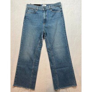 ASKK NY Jeans Wide Leg Flare Cropped Maverick Medium Wash Raw Hem Women's 32